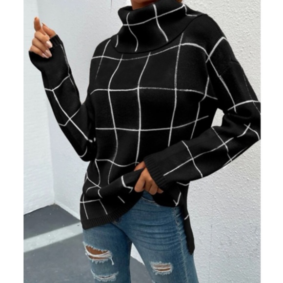 Boho Cozy Stripes Turtleneck Knit Sweater Top - Picture 5 of 6